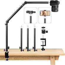 Heavy Duty Overhead Camera Desk Mount Stand 14.5"-41" with 1/4" Screw, 3-Section 360°Rotatable Detachable Articulating Boom Arm with Enlarged Handle C Clamp, Tabletop Light Stand for Streaming Vlog - Image 1