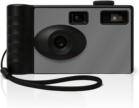 LENSY Screen Free Digital Camera | Four Built in Filters | Rechargeable, 8mp, Lightweight, Focus-Free, Auto-Flash, Easy-to-Use, Reusable, Retro Film-Style Photos (Gray)