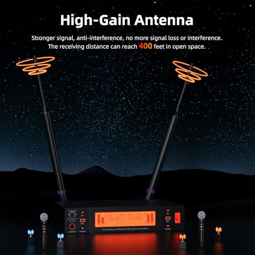 2-Channel Wireless Microphones System, 2 Metal Handheld Dynamic Mic Kit