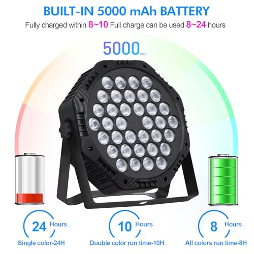 Rechargeable LED Par Can Lights, RGB Battery Powered Stage Uplights with Sound Activated Remote & DMX Control for Festival Event Wedding Bar Church