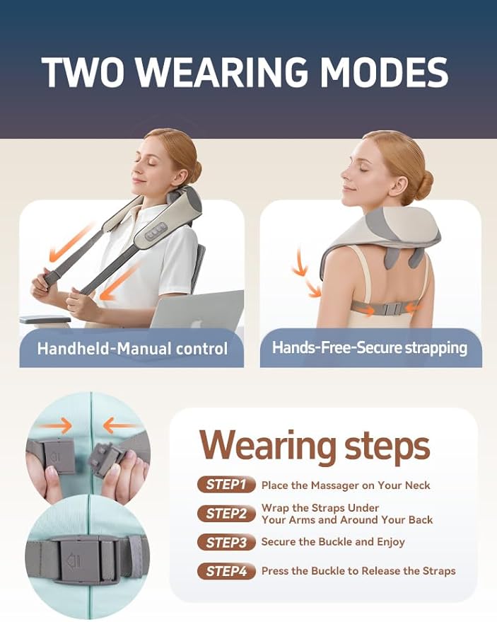 Shiatsu Neck and Shoulder Massager with Heat, 6D Deep Tissue Relaxation, Cordless Portable Electric Kneading Massager for Home Office Car, Gift for Mom Dad Men Women