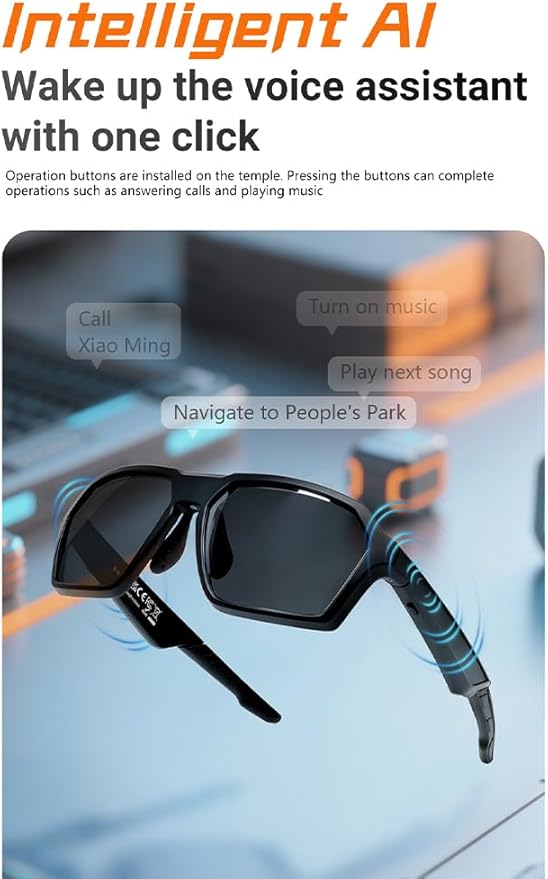 QY-Pro5 Smart Bluetooth Cycling Glasses - HIFI Sound, AI Translation, UV400 Lenses, 6H Playtime for Outdoor Sports (Riding/Skiing/Fishing)-Blue Lenses