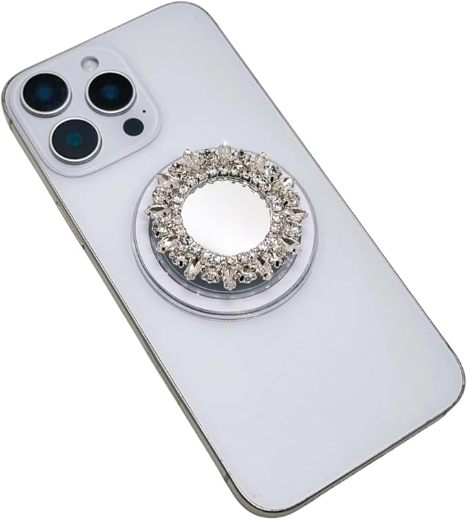 Crystal Rhinestone and Faux Pearl Magnetic Phone Grip Stand, Compatible with MagSafe, Adhesive Metal Ring Included, Detachable Kickstand Holder (Pristine Crystal Mirror)