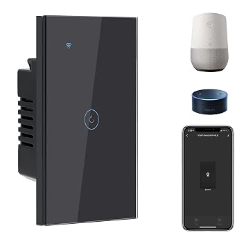 BSEED Smart Light Switch,1 Gang WiFi Touch Switch with Smart Life APP Control and Timing Function,Black Single Pole Switches Work with Amazon Alexa,Google Assistant -(3 Way) Multi-Control Association