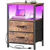 Huuger Night Stand with Charger Station and LED Lights, 2 Drawer Nightstand