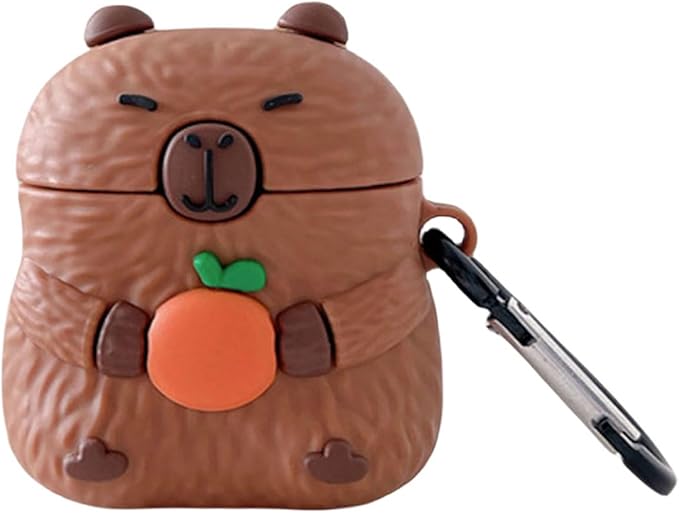 Case Compatible with 2024 Airpods 4, Cute Kawaii Capybara Design Earbuds Cover, Kids Boys Girls Portable Accessories Soft Silicone Wireless Earphone Shockproof Protector for Gifts Brown