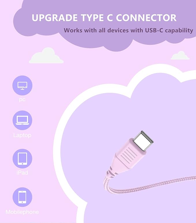 USB Type C Kids Headphone for School, 94dB Safe Volume Limited, Foldable Stereo Sound Tangle-Free Type C Cord, On-Ear Headphones for Boys/Girls/Students/Tablet/Travel(Gradient Purple)