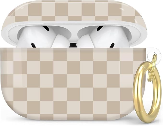 Compatible with AirPod Pro 2nd/1st Generation Case Cover with Key Chain,Full Protective Shockproof Wireless Headphone Case for Airpod Pro 2023/2022/2019(Beige Checkered)
