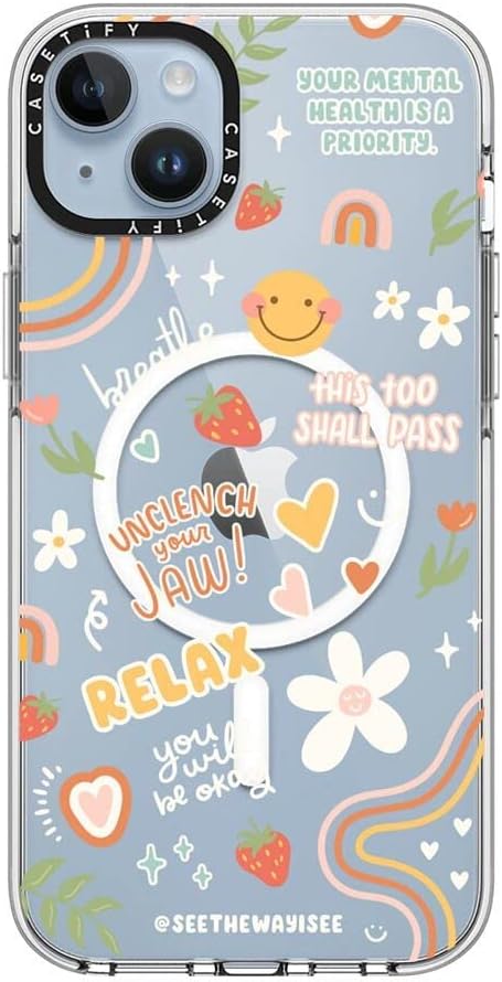 CASETiFY Clear iPhone 14 Plus Case [Not Yellowing / 6.6 ft. 3X Military Grade Drop Protection/Magsafe] - Positive Affirmations - Clear
