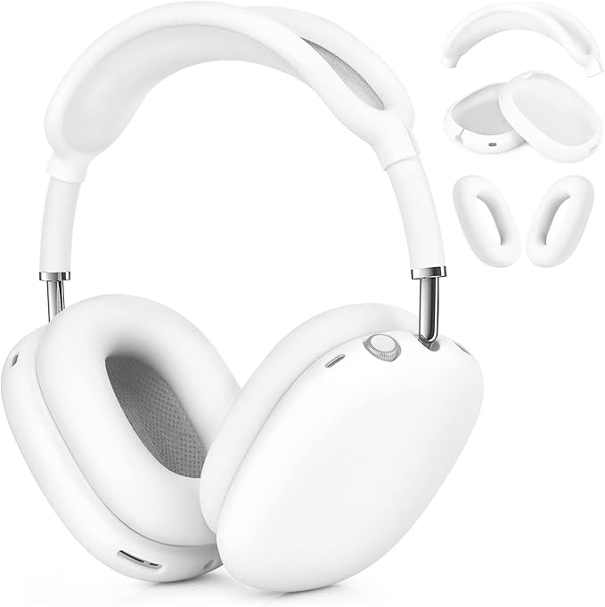 Case for Airpods Max Headphones, Ear Pad Case Cover/Ear Cups Co ver/Headband for AirPods Max (USB-C/Lightning)(2024/2020), Silicone for Apple Airpod Max, Accessories Cases(White)