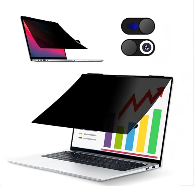 Flip 360° Privacy Screen Filter for MacBook Pro 13-inch (2016-2024, M1, M2，M3) and MacBook Air 13 (2016-2023, M1), Detachable Laptop Privacy Filter with Camera Cover Slide, Anti-Glare Blue