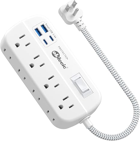 OKLEEIC Short Extension Cord 1 ft - Flat Plug Power Strip Surge Protetor