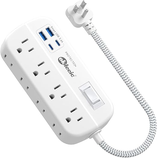 OKLEEIC Short Extension Cord 1 ft - Flat Plug Power Strip Surge Protetor