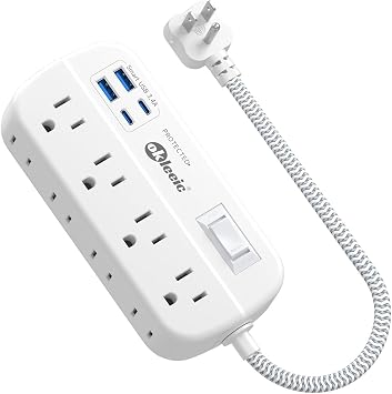 OKLEEIC Short Extension Cord 1 ft - Flat Plug Power Strip Surge Protetor