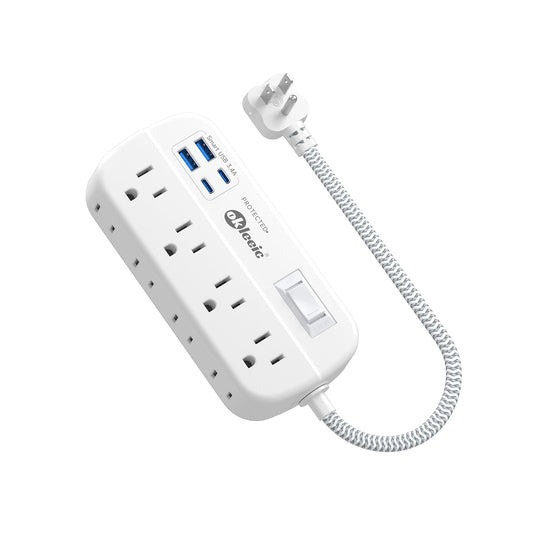 OKLEEIC Short Extension Cord 1 ft - Flat Plug Power Strip Surge Protetor