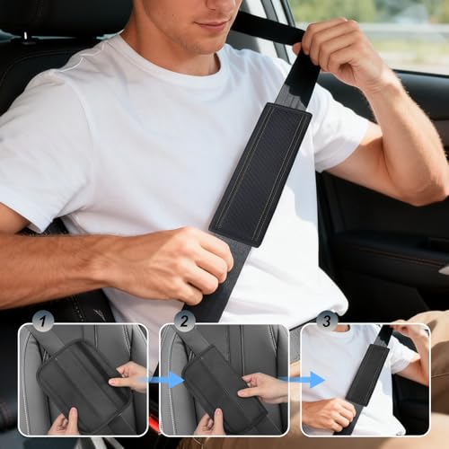 6 PCS Car Accessories Set, 14.5-15 Inch Car Steering Wheel Cover, Armrest Cover, Seat Belt Cushion, Cup Coaster, Interior Auto Accessories for Men Women, Fit for Most Vehicles (Black)