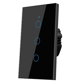 2.4GHz WiFi Smart Wall Touch Light Switch (Glass Panel, Alexa Multi-Control Compatible, Compatible with Multiple Platforms) (3 Gang)