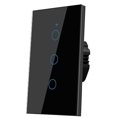 2.4GHz WiFi Smart Wall Touch Light Switch (Glass Panel, Alexa Multi-Control Compatible, Compatible with Multiple Platforms) (3 Gang)