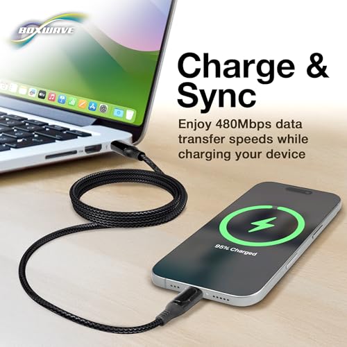 BoxWave Cable Compatible with Motorola Moto Pad 60 - PowerDisplay PD Cable (6ft) - USB-C to USB-C (100W), LED Wattage Info Extra Long Braided Nylon - Jet Black