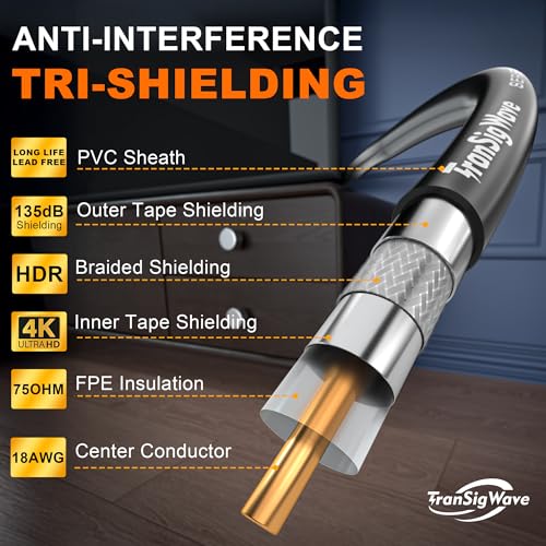 TranSigWave 40FT RG6 Coaxial Cable Extender - Black Coax Cable Cord