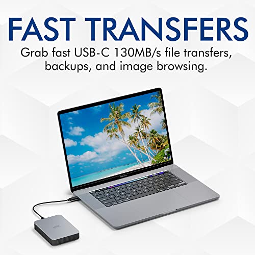 LaCie Mobile Drive 1TB External Hard Drive Portable HDD - Moon Silver, USB-C 3.2, for PC and Mac, Post-Consumer Recycled, with Adobe All Apps Plan and Rescue Services (STLP1000400)