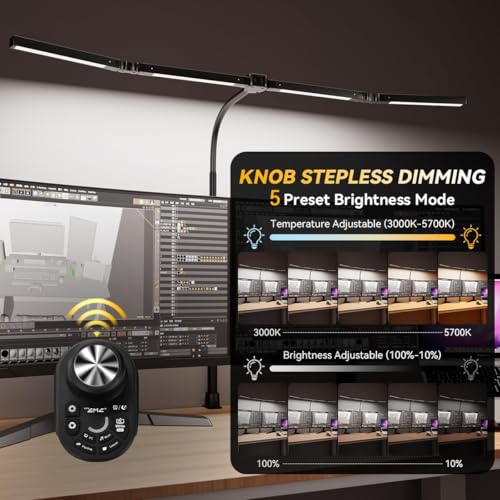 Adjustable LED Desk Lamp with Clamp & Remote, Wide 4-Head