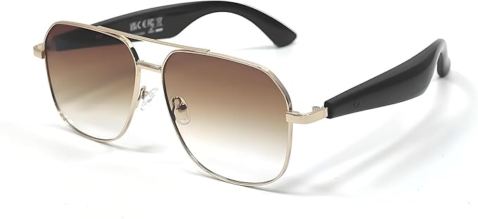 Audio Sunglasses for Men Women, Smart Glasses with Open Ear Speakers, Wireless Music & Calls, UV Protection, Sports Outdoor Glasses for Running Cycling Driving（Brown）