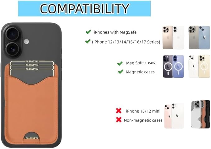 Upgraded for Magsafe Wallet, Strong Magnetic Phone Wallet with Adjustable Stand, Built in Makeup Mirror, 5 Card Holder, Rfid Blocking(Brown fold)