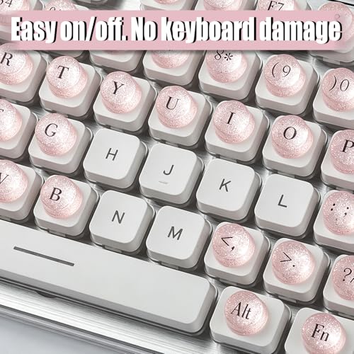 128Pcs Raised Keyboard Stickers for Long Nails, Bling Keyboard Bubbles with Letters, Self-Adhesive Nail Art Typing Keycaps for Desktop Laptop PC Wired Wireless Keyboard (Pink)