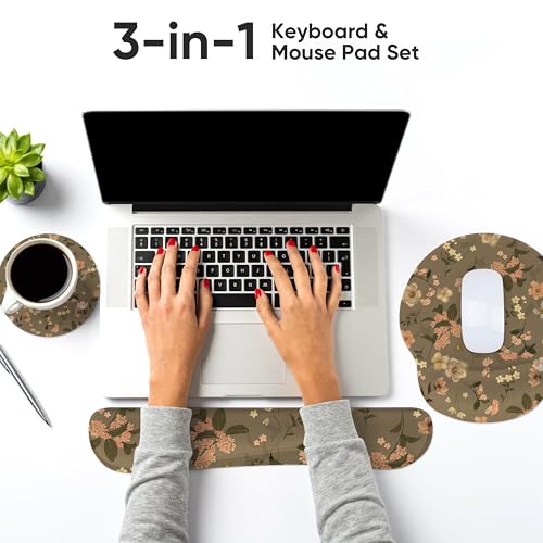 Ergonomic Keyboard Mouse Pad Wrist Rest Support Set for Laptop/Computer/Desktop,Memory Foam Hand Rest Wrist Cushion for Gaming/Office,Lightweight Comfortable & Pain Relief (Flowers)