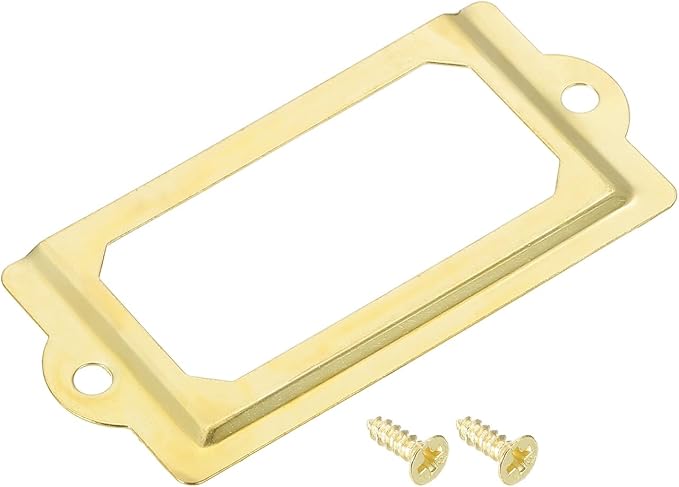 uxcell Metal Label Holders, 70x33mm 40pcs File Name Card Tag Label Holder Frame for Office Library Drawer Cabinet Shelves, Gold Tone