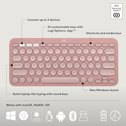 Logitech Pebble 2 Silent Compact Wireless Keyboard and Mouse Combo - Rose - Image 7