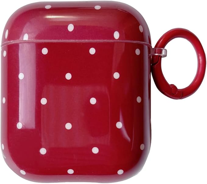 White Polka Dot Red Case with Lock for Airpods 1/2 Gen,Vintage Aesthetic Pattern Stylish Luxury Trendy Retro Girls Women Protective Cover for Airpod 1st 2nd Genetation