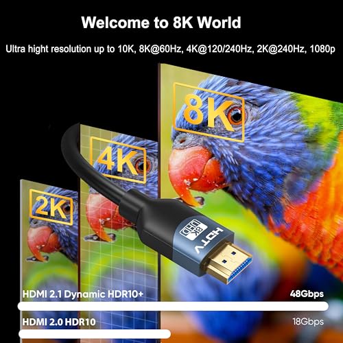 8K HDMI 2.1 Cable 6FT 5-Pack, Ultra High Speed 48Gbps