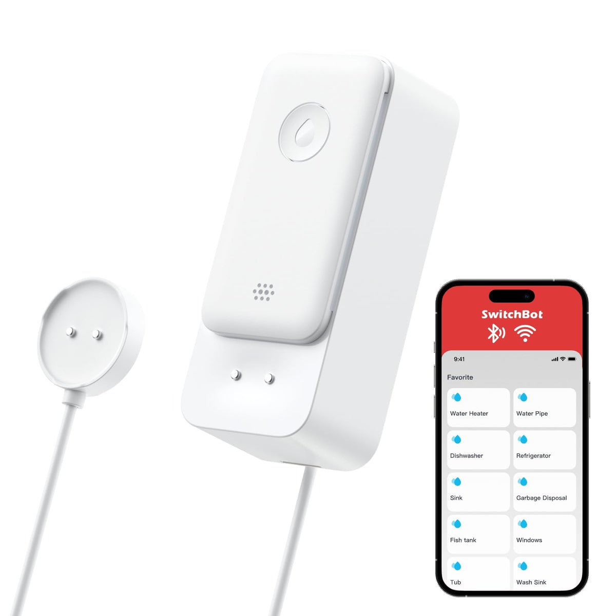 SwitchBot WiFi Water Leak Detector for Home, Water Leak Sensor, 1m Cable