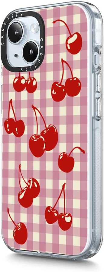 CASETiFY Clear iPhone 15 Case [Not Yellowing / 6.6 ft. 3X Military Grade Drop Protection/Compatible with Magsafe] - Cherry Gingham - Clear