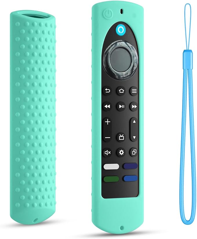 6.4 Inch Silicone Cover Compatible with Fire TV Stick 4K Max 2nd gen 2023 Remote Control,Silicone Case for Toshiba/Insignia Smart TV Remote,Anti-Slip Sleeve Cover with Lanyard (Glowblue+Mint)