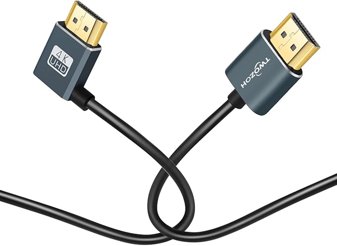 Twozoh Flexible HDMI to HDMI Cable Right Angled 90° 1FT, Ultra Thin and Slim HDMI Cord Support 3D/4K@60Hz