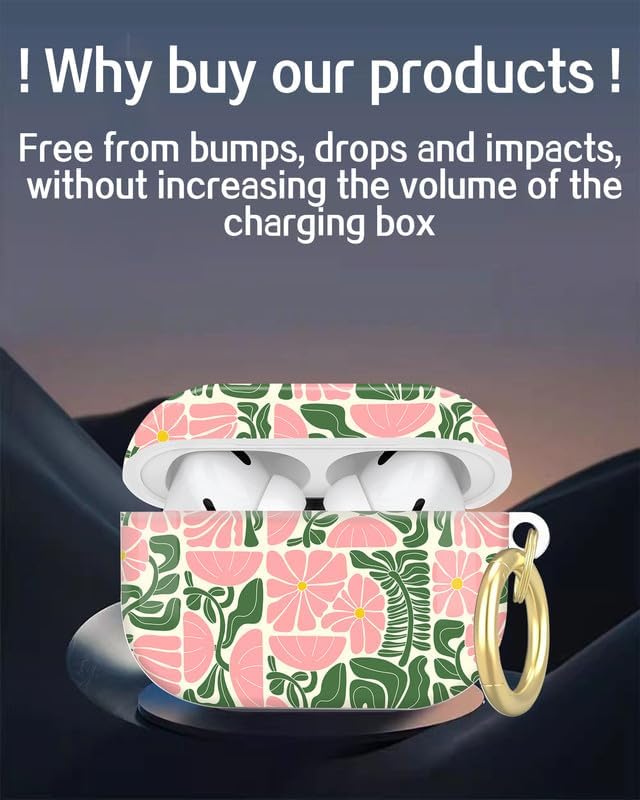 Compatible with AirPod Pro 2nd/1st Generation Case Cover with Key Chain,Full Protective Shockproof Wireless Headphone Case for Airpod Pro 2023/2022/2019(Abstract Geometric Floral)