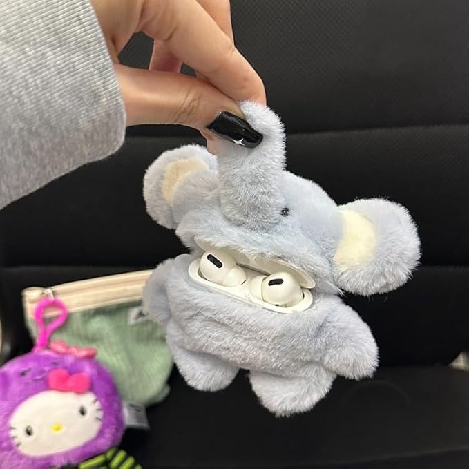 Cute Blue Elephant Plush Case for AirPods 4 with Cleaner Pen, Protective Cover for Apple AirPods 4, Gift for Women