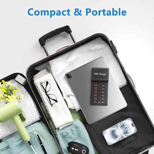 Multi USB Charger USB C Charging Station Block 50W 12 Ports Multiple USB C Hub USB Charging Strip for iPhone 13/14/15/16/Smartphone/Tablet