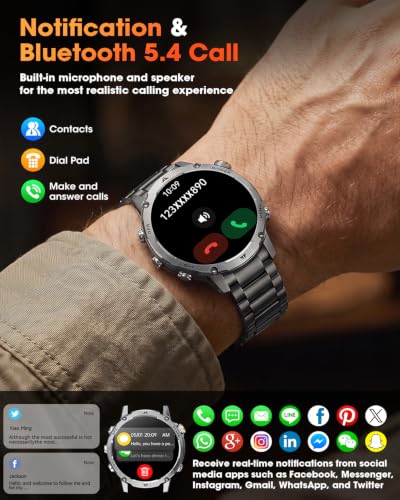 GPS Smart Watch for Men, 100-Day Battery, Bluetooth Call with Flashlight