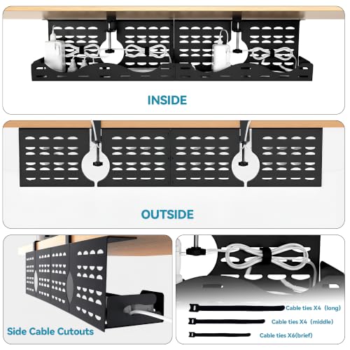 Under Desk Cable Management Tray, Expandable Metal Organizer