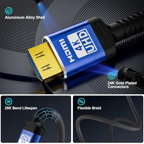 18Gbps hdmi Cable 10 ft with Gripping Connectors,4k Ultra high Speed Ethernet 2.0 Flexible Cord Support 4K@60Hz 4:4:4 HDR,HDCP2.2,ARC,3D and CEC for HDTV/PS4/3/Xbox/Monitor/Projector ect