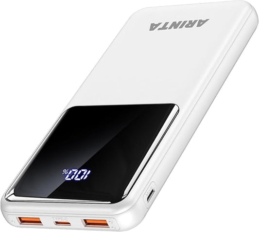 Power Bank Portable Charger 10000mAh PD 22.5W, Slim Battery Pack with LED Display & USB-C Input/Output, Compatible for Smartphones, Tablets,Travel Essentials. (White)