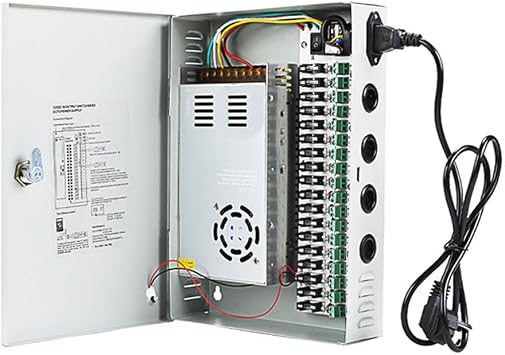 18 Channel Port 12V DC 30 Amp Amper Glass Fuse Distributed Power Supply Box for CCTV DVR Security System and Cameras