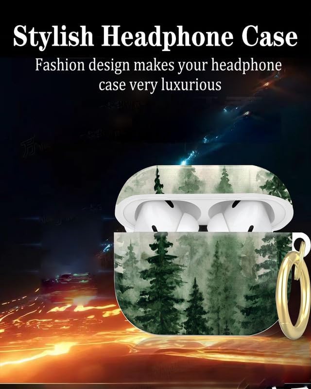 Compatible with AirPod Pro 2nd/1st Generation Case Cover with Key Chain,Full Protective Shockproof Wireless Headphone Case for Airpod Pro 2023/2022/2019(Green Forest)
