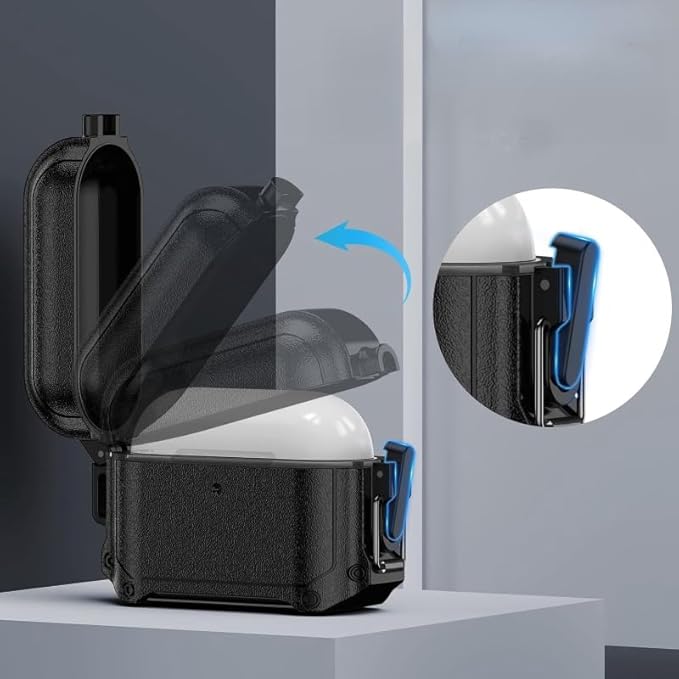 RFUNGUANGO Waterproof Case for AirPods 4 - Drop Protection for Apple AirPods 4th Generation with Carabiner & Cleaning Kit, Wireless Charging AirPod 4 Hard Case Cover, Black