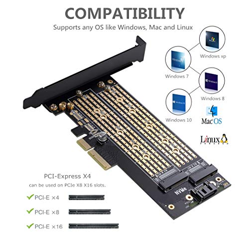 Dual M.2 PCIE Adapter for SATA or PCIE NVMe SSD with Heat Sink Solution