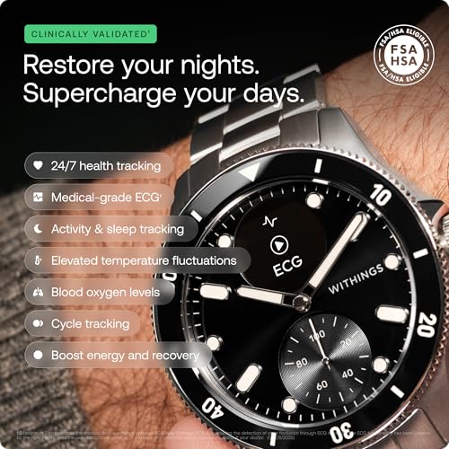 Withings Scanwatch Nova - Heart Health Hybrid Smart Watch for Men & Women - SPO2, Temperature Monitoring, Sleep, Respiratory Health, Cycle Monitoring, 30-Day Battery Life, Apple iOS/Android